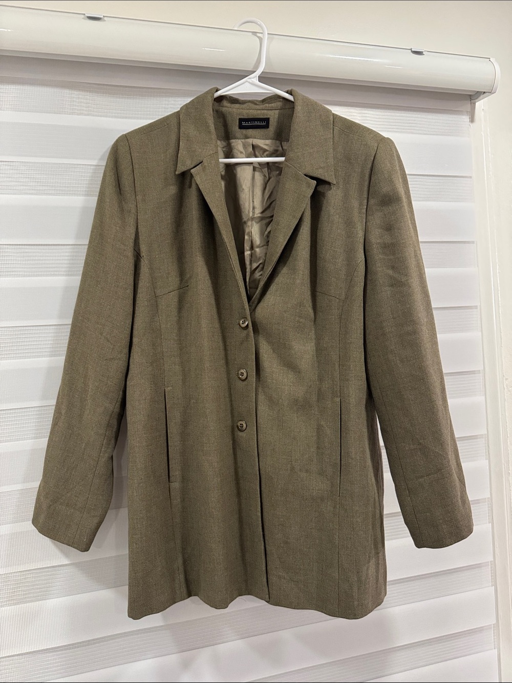 Wool-Blend Olive Single-Breasted Blazer Jacket